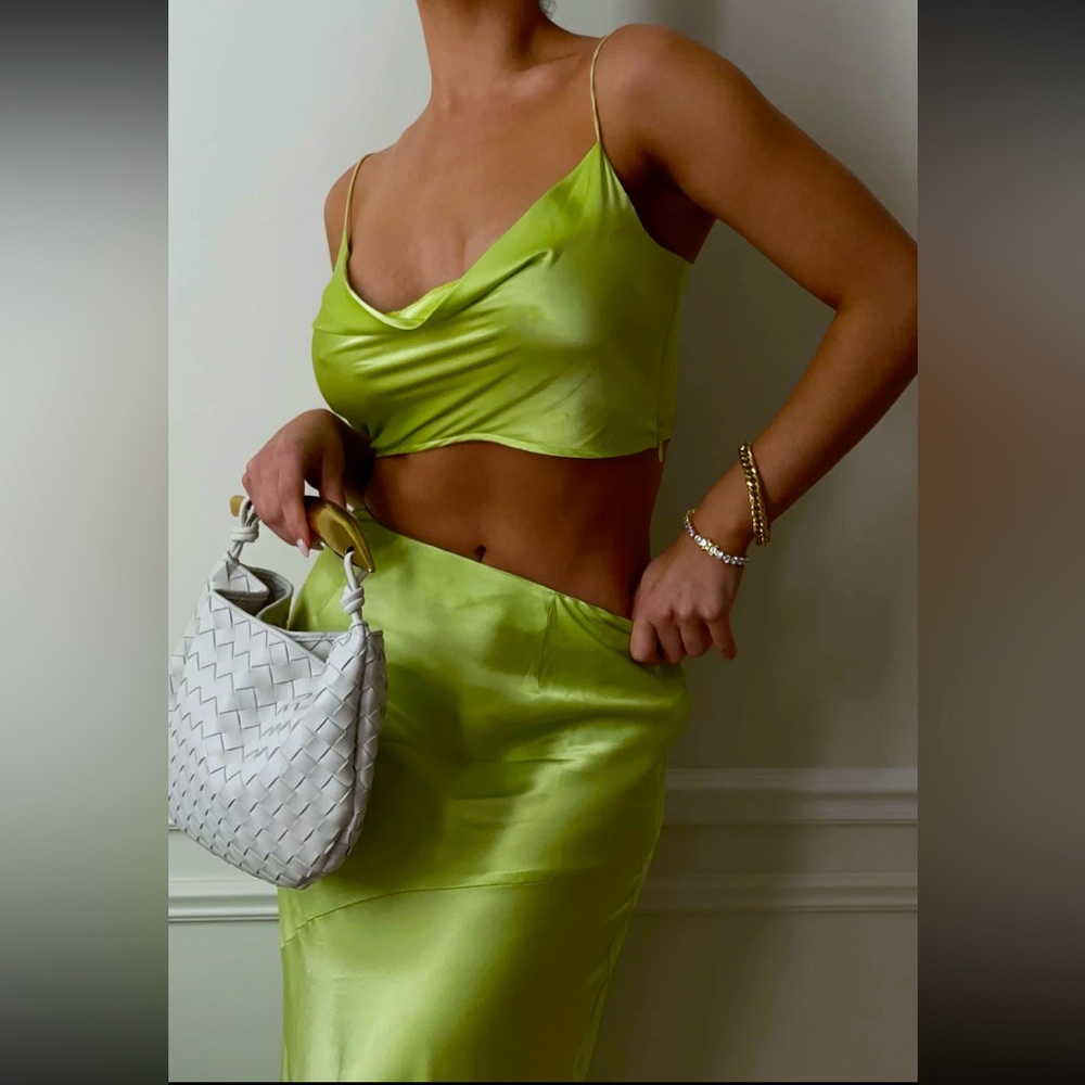Meshki Poppy Satin Cowl Neck Top - Pistachio Green